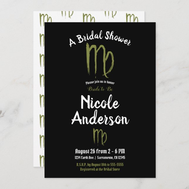 Invitation VIRGO Zodiac Astrologie été Fête des mariées d'aut (Devant / Derrière)