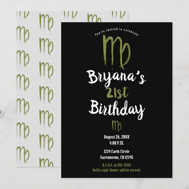 Invitation VIRGO Zodiaque Anniversaire Août Septembre Astrolo (Devant / Derrière)