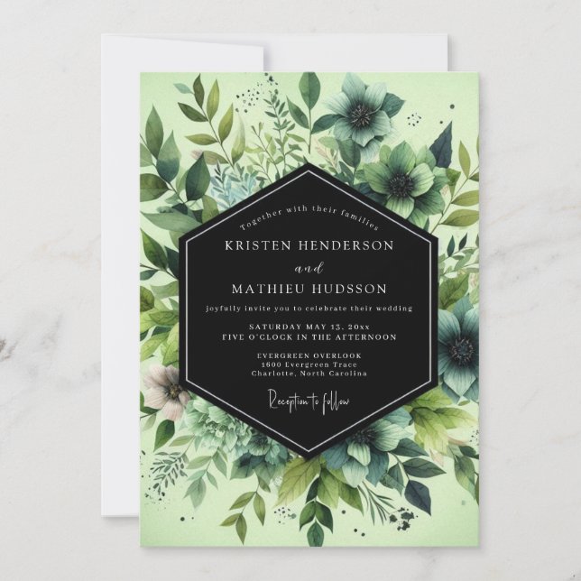 Invitation Viridian Painted Flora Wedding (Devant)