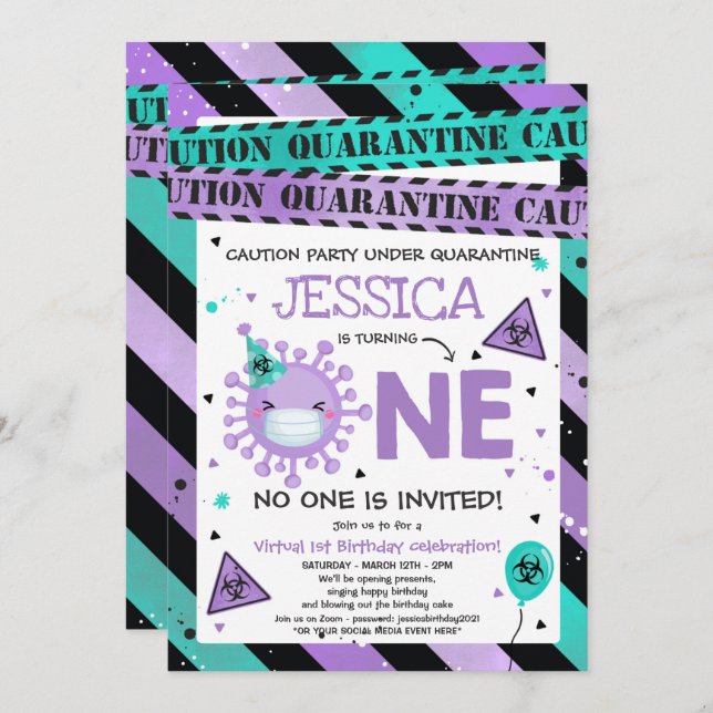 Invitation Virtual 1er Anniversaire Quarantaine 1er Anniversa (Devant / Derrière)