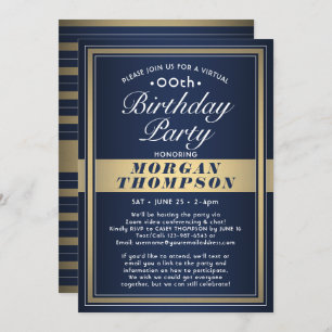 Invitation Virtual Any Anniversaire Marine Blue Gold & White