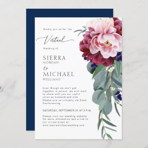 Invitation Virtual Blush rose Bourgogne Mariage bleu marine