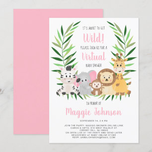 Invitation Virtual Get Wild Safari Pink Baby Girl Douche