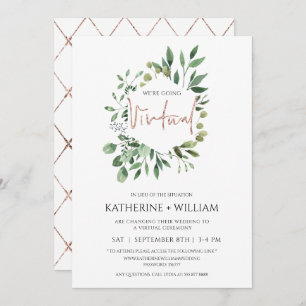 Invitation Virtual Gold Eucalyptus Greenery Mariage géométriq