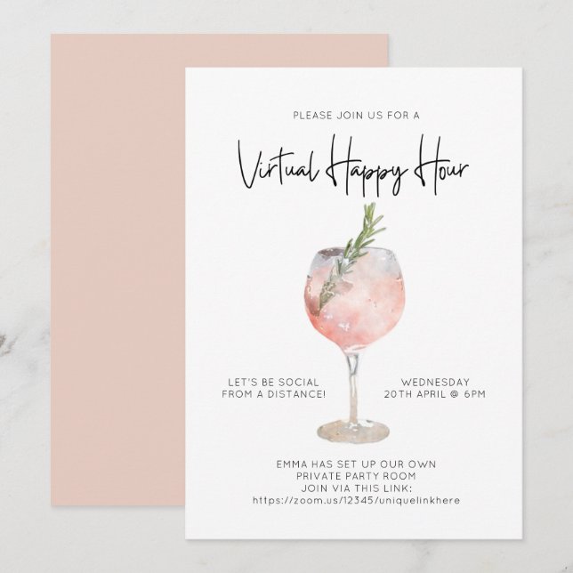 Invitation Virtual Happy Hour Social Distance Cocktail Party (Devant / Derrière)