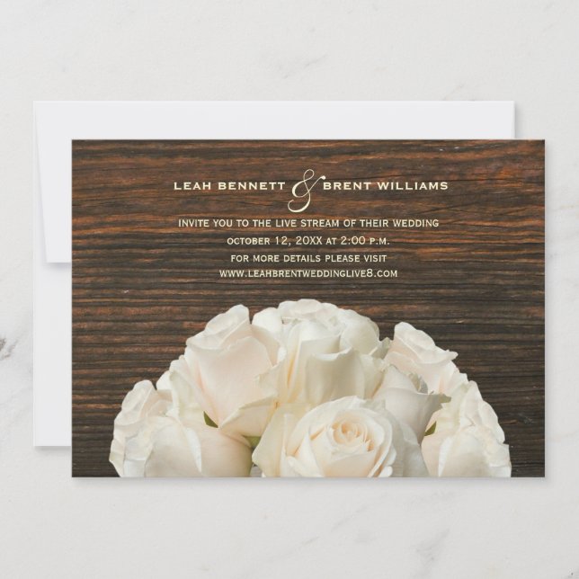Invitation Virtual Live Stream Mariage Rustique Roses Blanche (Devant)