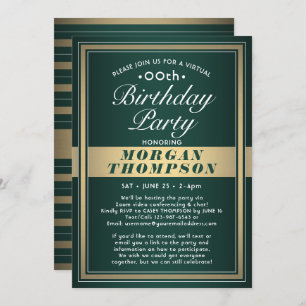 Invitation Virtual N'importe quel anniversaire Green Gold et 