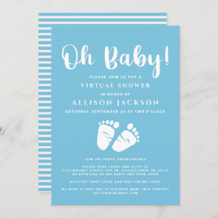 Invitation Virtual Oh Baby Boy Douche bébé Pieds Bleu Blanc