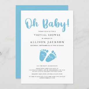 Invitation Virtual Oh Baby Boy Douche   Blue Baby Feet Simple