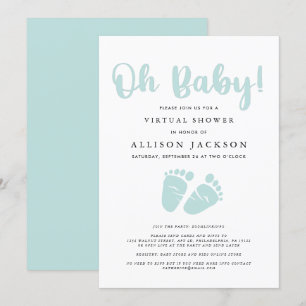 Invitation Virtual Oh Baby shower Lumière Menthe Green Pieds 