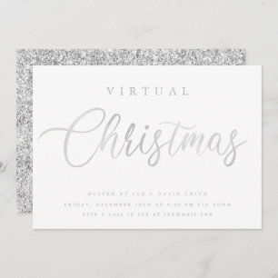 Invitation VIRTUAL Silver White Christmas Online Party