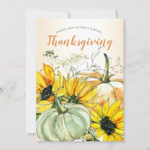 Invitation Virtual Thanksgiving Watercolor Citrouille de tour