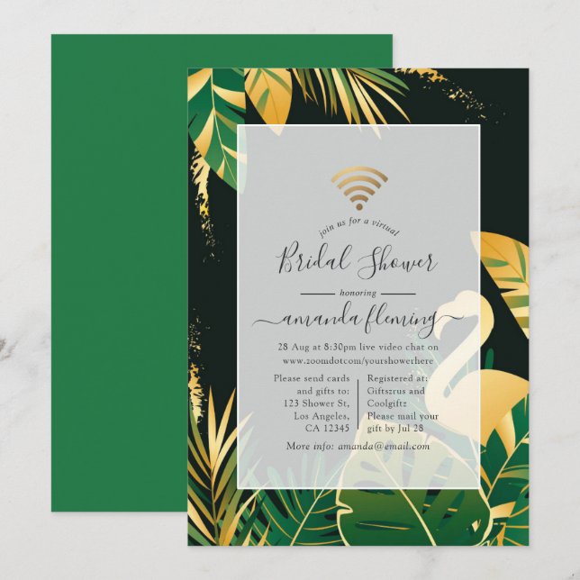 Invitation virtuelle de douche tropicale verte et  (Devant / Derrière)