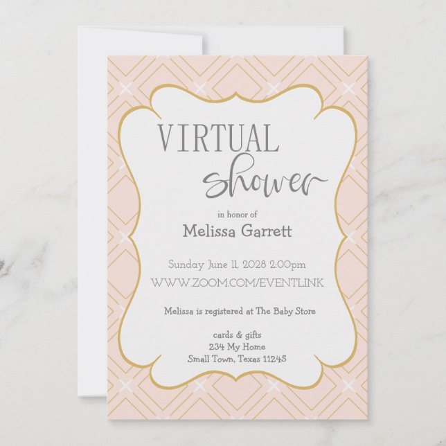 Invitation Virtuelle Géométrique Rose Pêche et Or  (Devant)