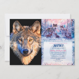 Invitation Visage animal loup. Tête de loup gris effrayant