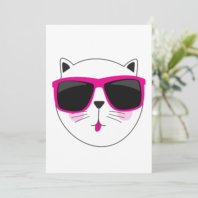 Invitation Visage de chat cool avec lunettes de soleil roses  (Créateur téléchargé)