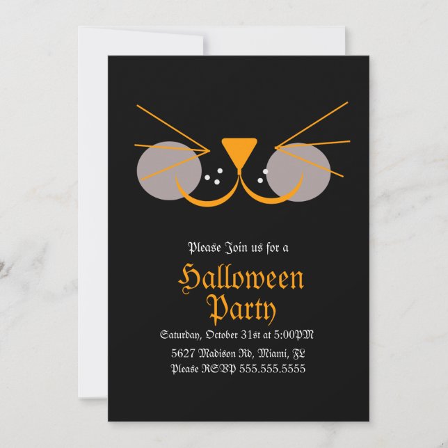 Invitation Visage de Chat Noir Halloween Fête d'Anniversaire  (Devant)