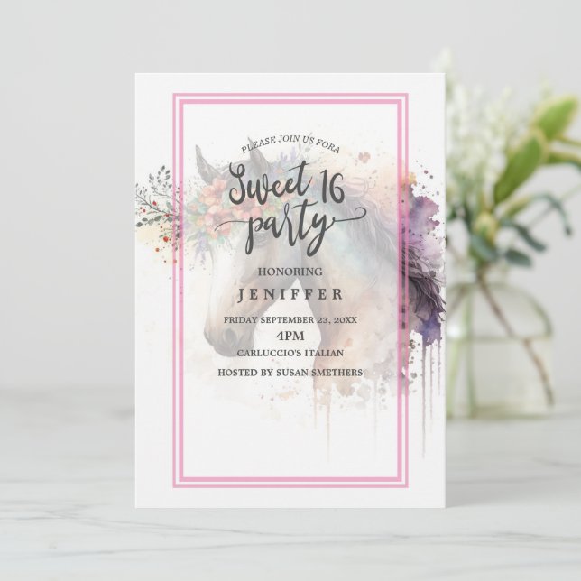 Invitation Visage de cheval avec couronne de fleurs. (Debout devant)