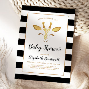 Invitation Visage de girafe mignon or noir Baby Shower