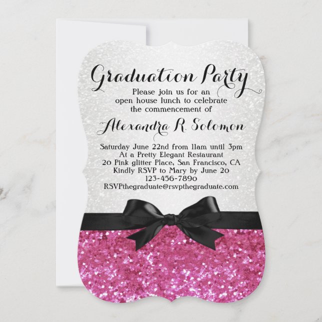 Invitation Visage Parties scintillant rose Bow Graduation Par (Devant)