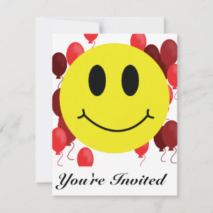 Invitation Visage Souriant avec Ballons Rouges