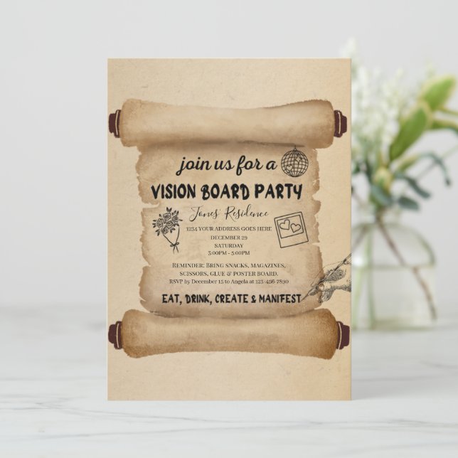 Invitation Vision Board Party Girls Night Hand Draw  (Debout devant)