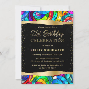 Invitation Vitrail Arc-en-Ciel et Doré 21e Anniversaire