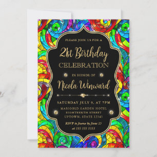 Invitation Vitraux multicolores et dorés pour 21e anniversair