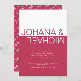Invitation Viva magenta, bloc de couleur blanche mariage luna