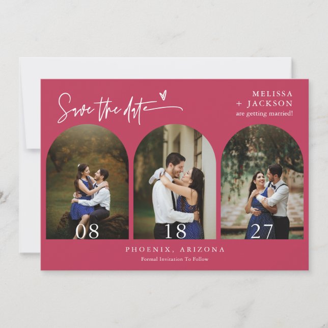 Invitation Viva Magenta Boho Arch Photo QR Code Enregistrer l (Devant)