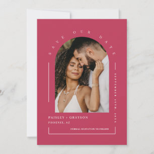 Invitation Viva Magenta Boho Arch Photo QR Code Enregistrer n