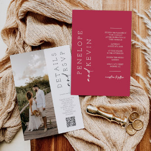 Invitation Viva Magenta Boho Mariage Photo QR Code RSVP