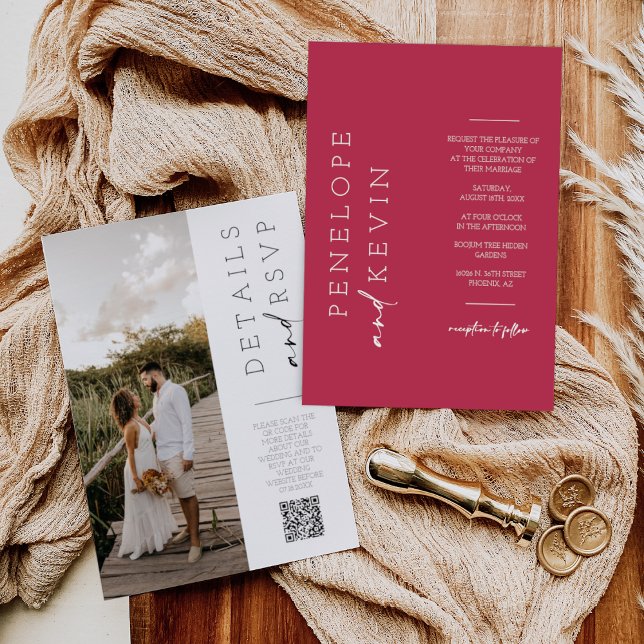 Invitation Viva Magenta Boho Mariage Photo QR Code RSVP (Créateur téléchargé)