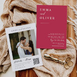 Invitation Viva Magenta Boho Minimal Wedding QR Code Photo<br><div class="desc">This invitation features a clean and simple block serif typography font and calligraphy in a viva magenta background. The simplicity and clean design of this invitation works well with all wedding themes and definitely a great addition to your wedding. Just customize the names and wording in a few easy steps...</div>