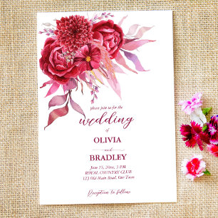 Invitation Viva magenta bourgogne roses et fleurs