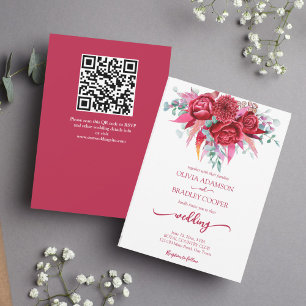 Invitation Viva magenta cramson fleurs bordeaux eucalyptus