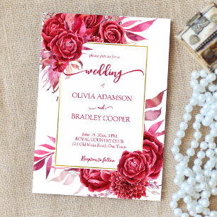 Invitation Viva magenta crimson fleurs bourgognes roses