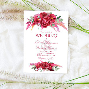 Invitation Viva magenta crimson fleurs bourgognes roses