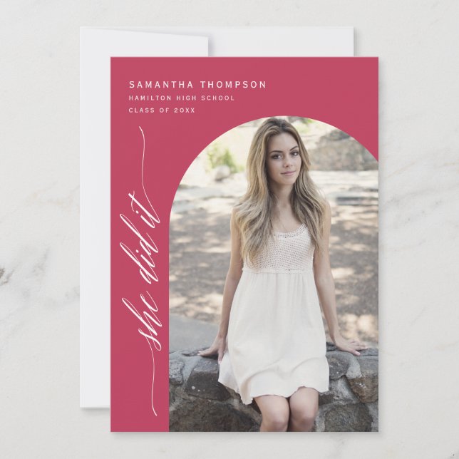 Invitation Viva Magenta Elle L'A Fait Graduation Arch Photo I (Devant)