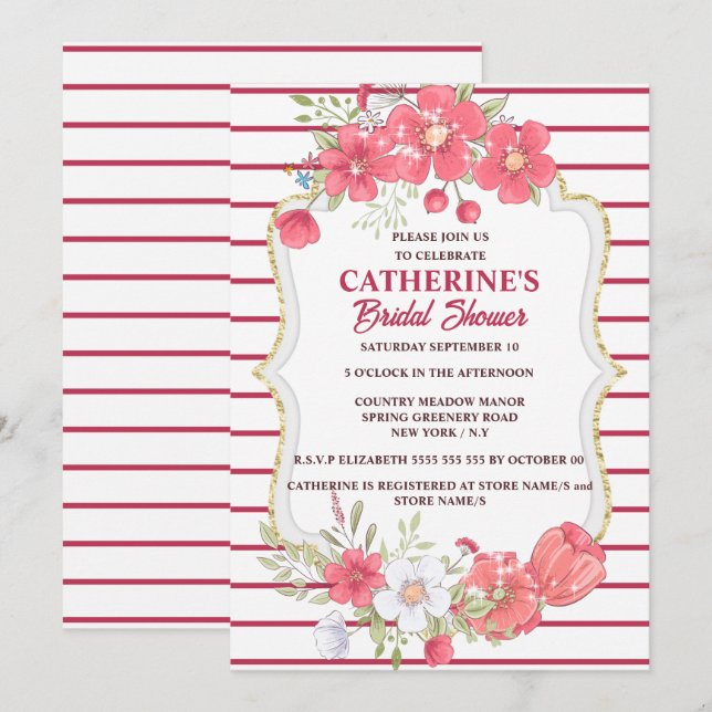 Invitation Viva magenta fleurs du pays douche nuptiale chic (Devant / Derrière)