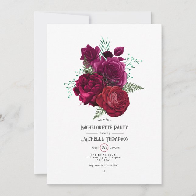 Invitation Viva Magenta Floral Bachelorette Party (Devant)