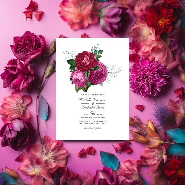 Invitation Viva Magenta Floral Mariage QR Code Rsvp (Créateur téléchargé)
