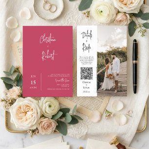 Invitation Viva Magenta Moderne Boho Mariage Photo QR Code