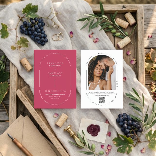 Invitation Viva Magenta Moderne Code QR de Mariage Photo (Créateur téléchargé)