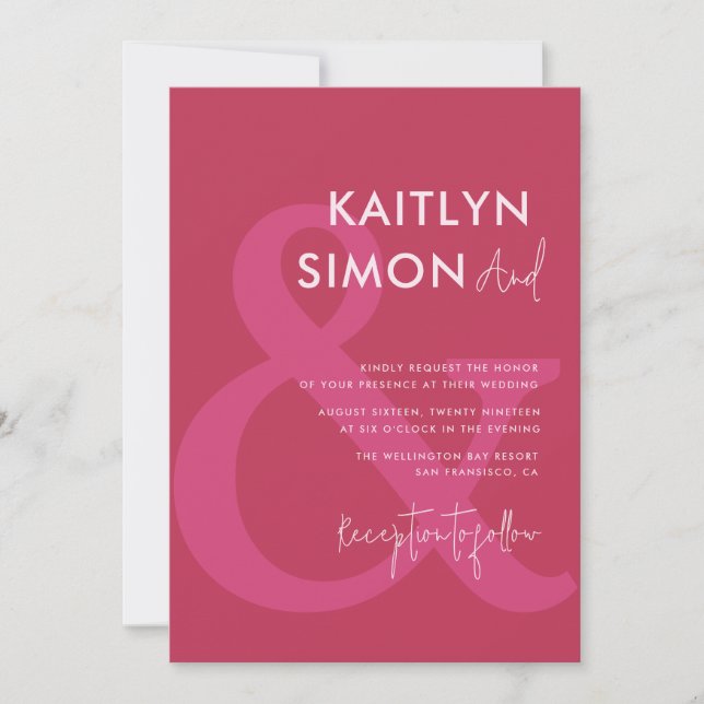 Invitation viva magenta moderne et mariage rose (Devant)