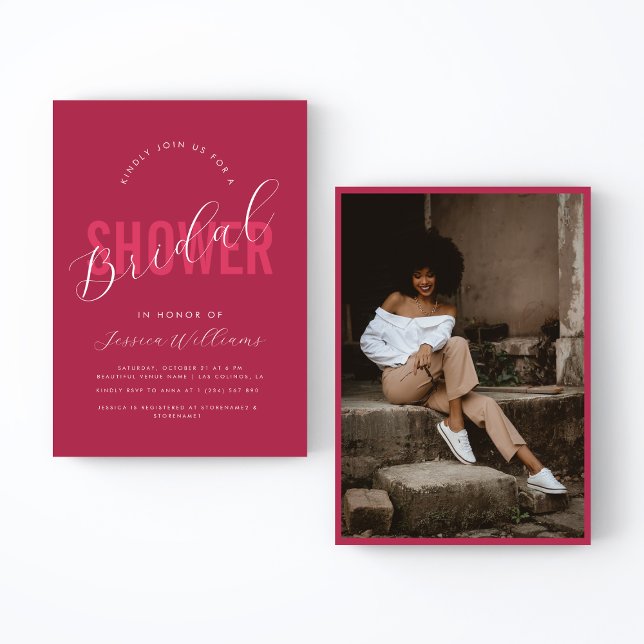 Invitation Viva Magenta Pink Bold Script Fête des mariées pho (Créateur téléchargé)