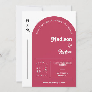 Invitation Viva Magenta Retro Arch Photo QR Code RSVP Super