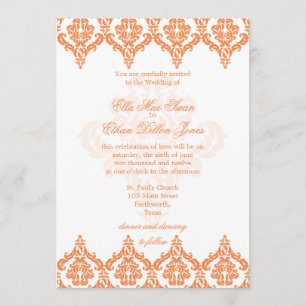 Invitation vive d'Orange et de White Mariage damas