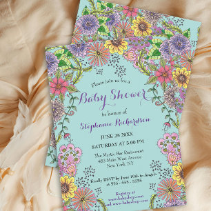 Invitation Vivid Baby shower complexe de fleurs de gribouilli