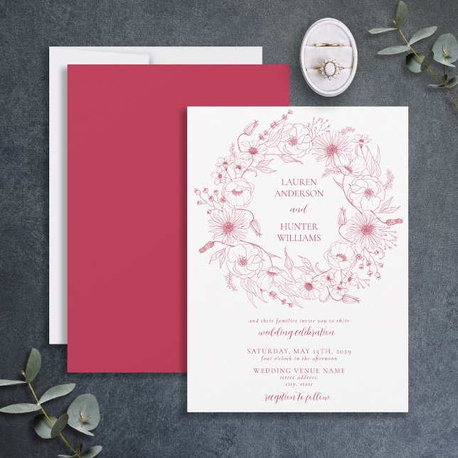 Invitation Vivid Ligne Magenta Art Floral Wreath Mariage Invi (Créateur téléchargé)